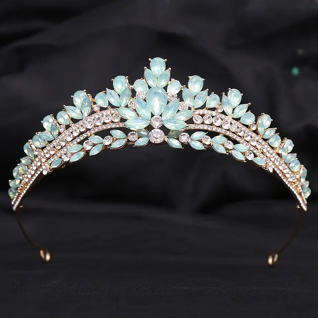 Wedding Birthday Headdress Crown Alloy Inlaid Protein Green Bright Crystal Bride H1409Kc - Shop at LoveMi