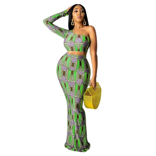 Sexy And Distinctive Printed Long Skirt Set For Women Green - Shop at LoveMi