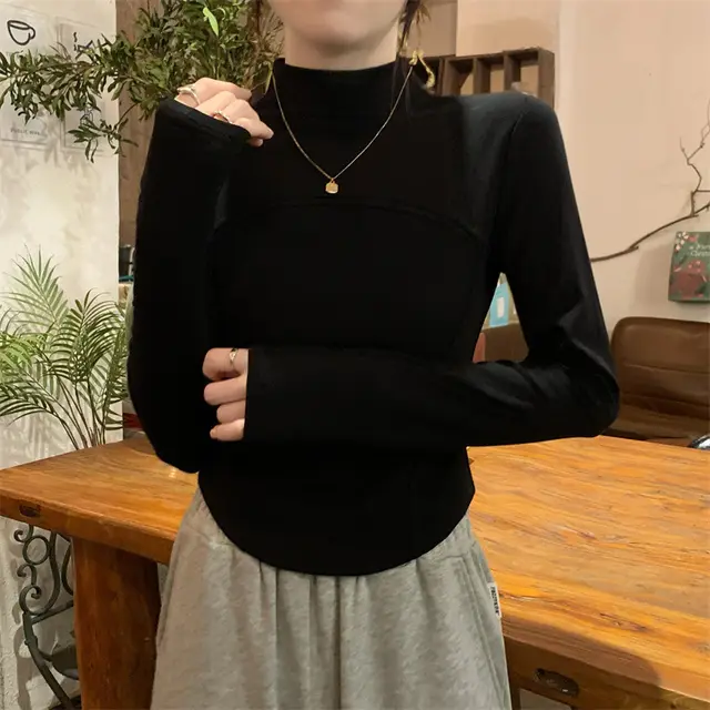 New Slim fit Short Brushed Fishbone Top Black - Shop at LoveMi