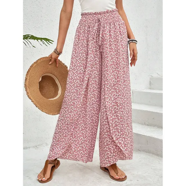 New Fashion All match Floral Wide leg Pants Pink - Shop at LoveMi