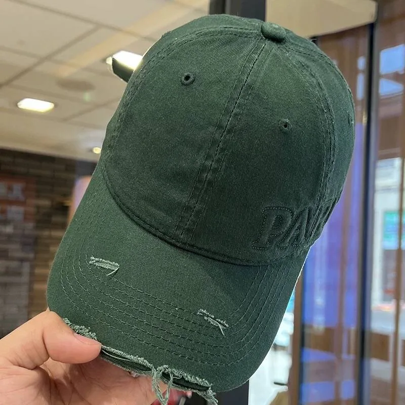 Washed Denim With Hole Baseball Cap Female Peaked Cap - Green