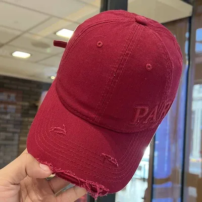 Washed Denim With Hole Baseball Cap Female Peaked Cap Red - Shop at LoveMi