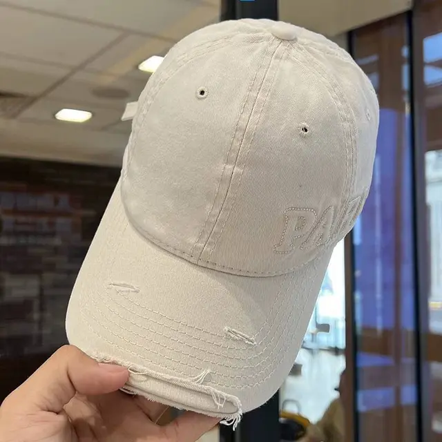 Washed Denim With Hole Baseball Cap Female Peaked Cap White - Shop at LoveMi