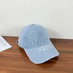 Washed Denim With Hole Baseball Cap Sun-poof Peaked Cap - Light Blue