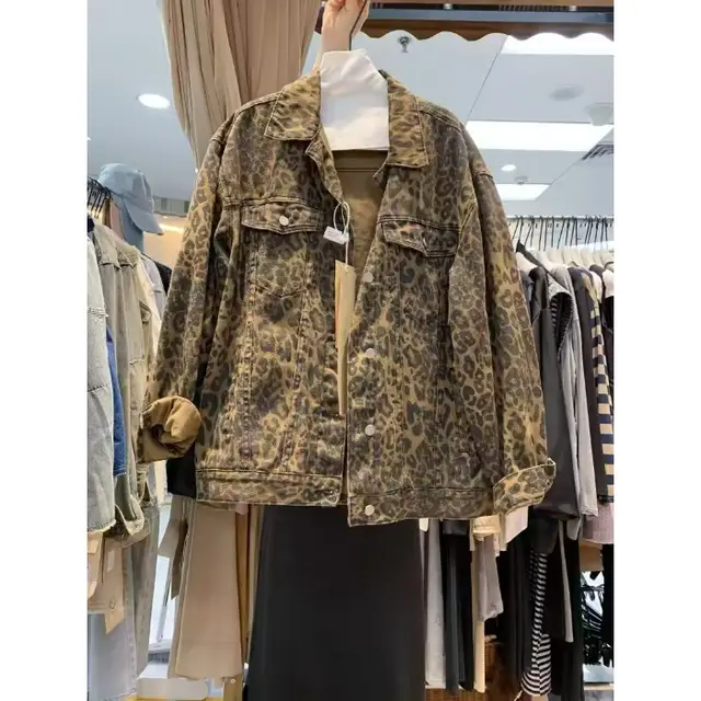 European Goods Street Leopard Print Denim Coat Leopard Print - Shop at LoveMi