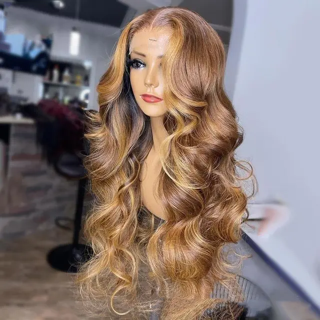 Honey Blonde Body Wave Lace Front Pre Plucked Highlight Wig 13X6 Headgear - Shop at LoveMi