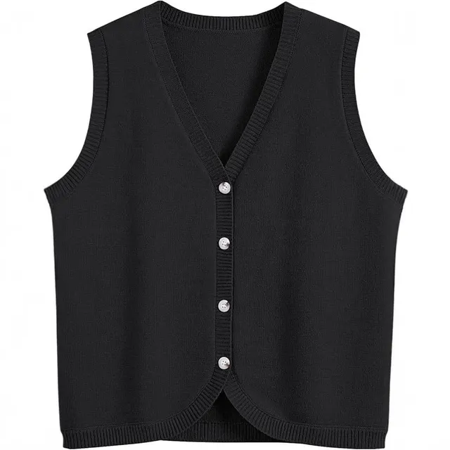 European And American Spring And Summer Women's Vest Buckle V neck Casual Wear Black - Shop at LoveMi