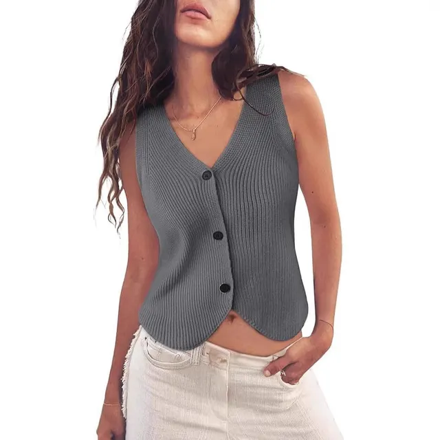 European And American Spring And Summer Women's Knitted Vest Top V neck Gray - Shop at LoveMi