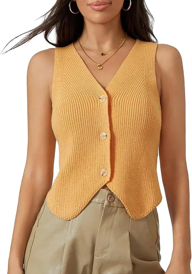 European And American Spring And Summer Women's Knitted Vest Top V neck Orange - Shop at LoveMi