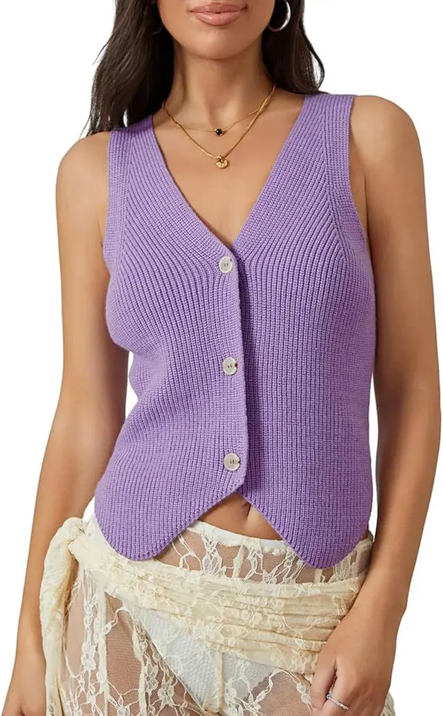 European And American Spring And Summer Women's Knitted Vest Top V neck Purple - Shop at LoveMi