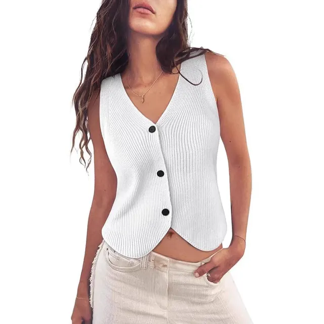 European And American Spring And Summer Women's Knitted Vest Top V neck White - Shop at LoveMi