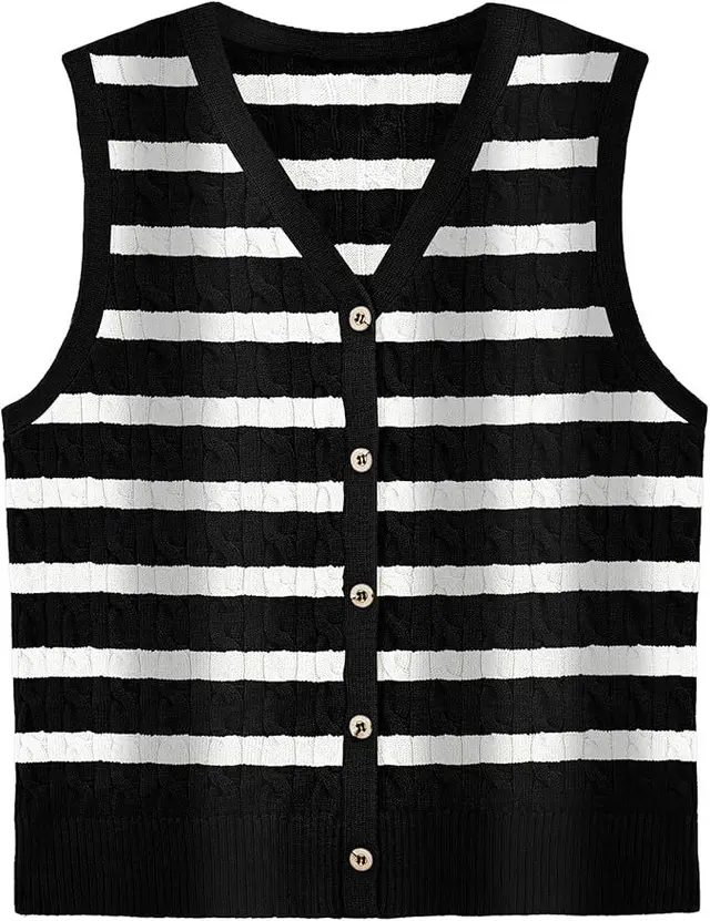 European And American Women's Fashion Sweater Vest Twisted Knitted Short Black And White - Shop at LoveMi