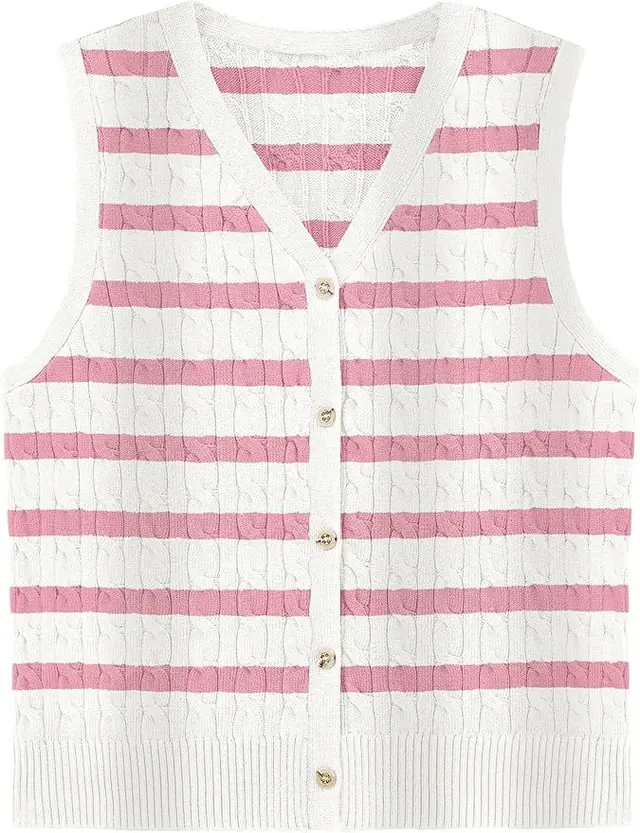 European And American Women's Fashion Sweater Vest Twisted Knitted Short Pink And White - Shop at LoveMi