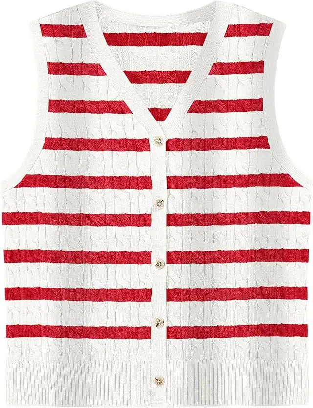 European And American Women's Fashion Sweater Vest Twisted Knitted Short Rose Red And White - Shop at LoveMi