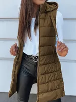 Solid Color Hooded Quilted Zipper Cotton Vest Coat - Brown
