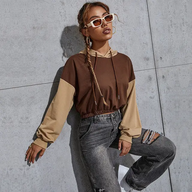 Navel European And American Contrast Color Casual Hooded Sweater Brown - Shop at LoveMi