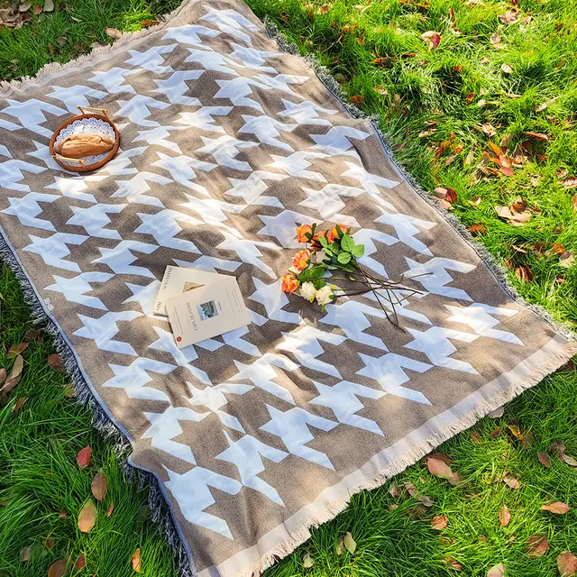 Bohemian Knitted Chenille American Outdoor Camping Rugs Big Houndstooth Light Coffee - Shop at LoveMi