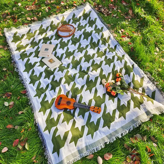 Bohemian Knitted Chenille American Outdoor Camping Rugs Big Houndstooth Matcha Green - Shop at LoveMi