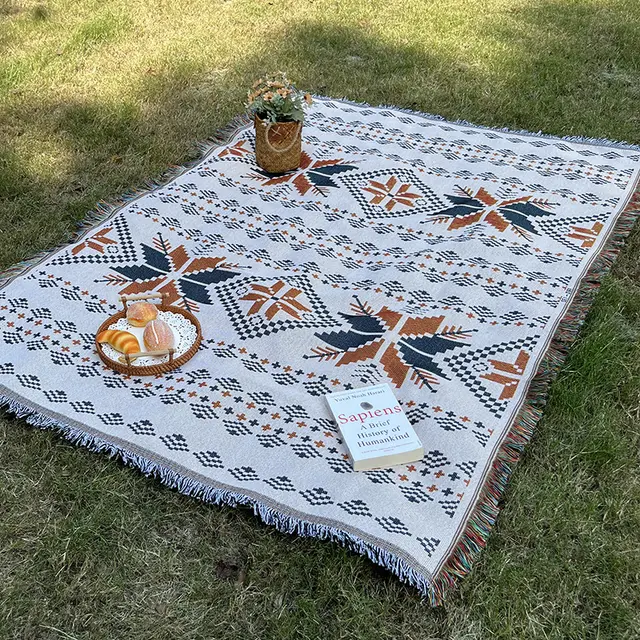 Bohemian Knitted Chenille American Outdoor Camping Rugs Orange Maple - Shop at LoveMi