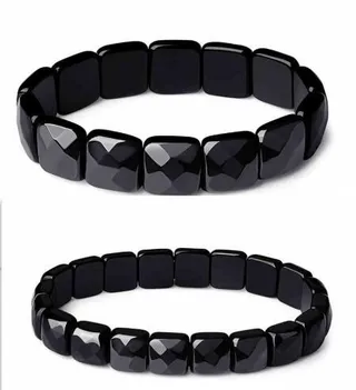 Men And Women Couple Natural Obsidian Bracelet - Cut Large And Small Size