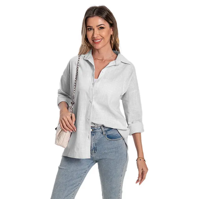 Women's Cotton And Linen Long sleeved Cardigan Loose Oversized Long Sleeves Shirt Gray - Shop at LoveMi