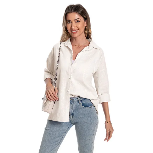 Women's Cotton And Linen Long sleeved Cardigan Loose Oversized Long Sleeves Shirt Ivory White - Shop at LoveMi