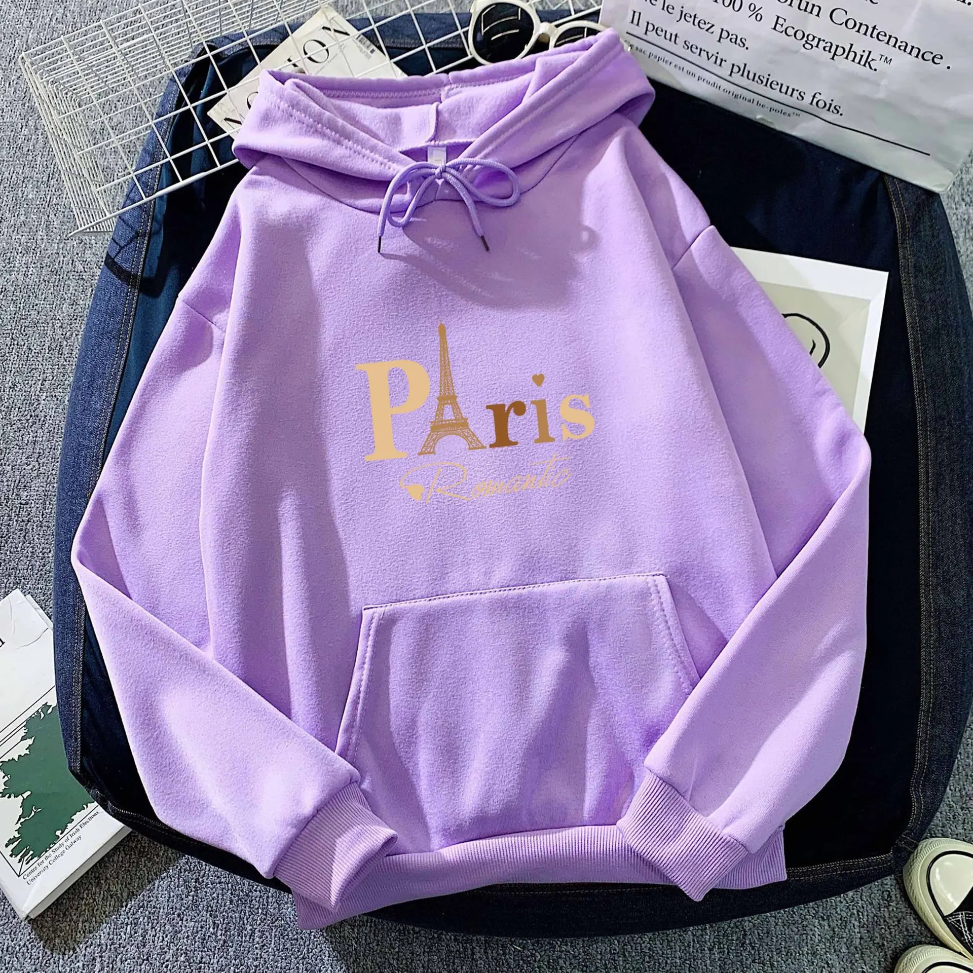 Letter Printed Hoodie Female Couple's Tops - Purple