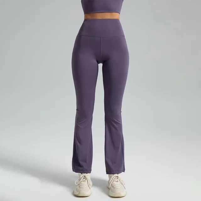 High Waist Hip Lift Yoga Bell bottom Pants Nude Feel Fitness Sauce Tomato Purple - Shop at LoveMi