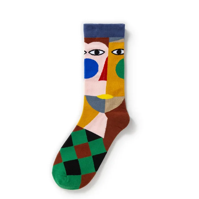 Retro Trendy Autumn And Winter Abstract Art Socks Europe And America Creative Combed Cotton 64Color - Shop at LoveMi