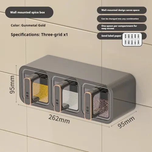 Household Kitchen Wall Hanging Decoration Type Condiment Storage Box Gray Gold 3 Grid - Shop at LoveMi