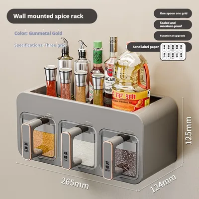 Household Kitchen Wall Hanging Decoration Type Condiment Storage Box Gray Gold With Storage - Shop at LoveMi