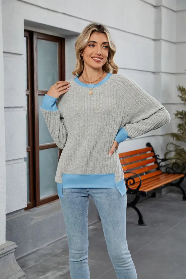 Pullover Knitting Loose Multicolor Top For Women Gray - Shop at LoveMi