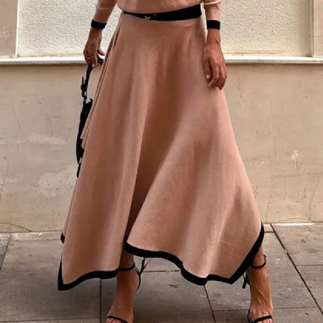 Long Sleeve Irregular Solid Skirt Two piece Set Dark Brown Skirt - Shop at LoveMi