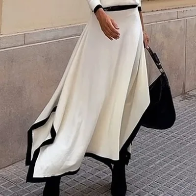 Long Sleeve Irregular Solid Skirt Two piece Set White Skirt - Shop at LoveMi