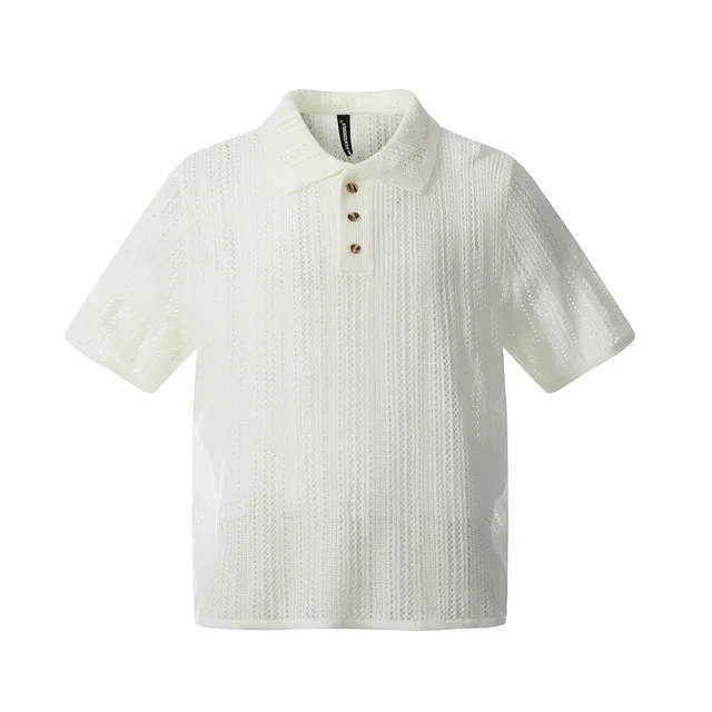 Women's Lapel Hollow Short sleeved Thin Top Beige - Shop at LoveMi