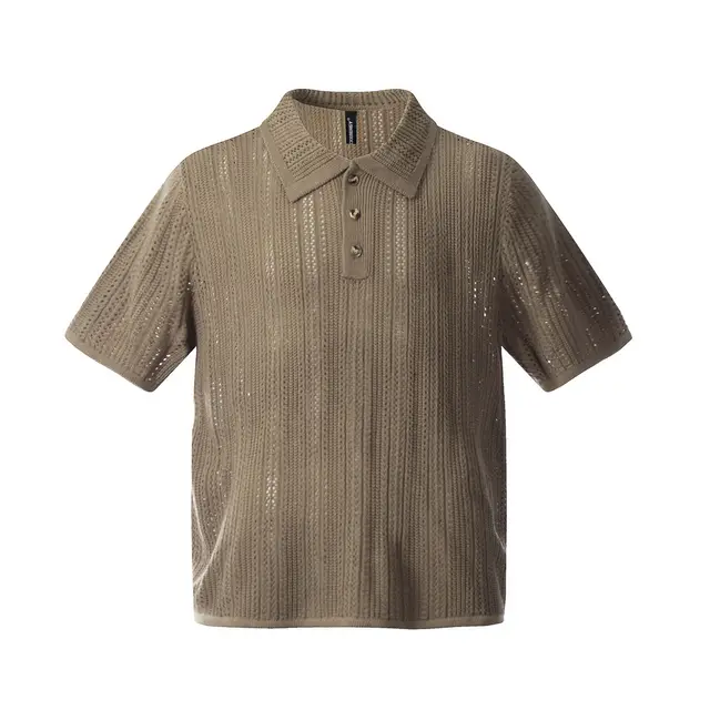 Women's Lapel Hollow Short sleeved Thin Top Light Coffee Color - Shop at LoveMi