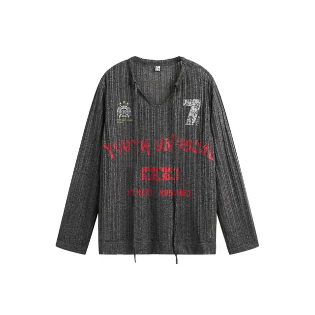 American Retro Loose Printed Pullover T shirt Gray - Shop at LoveMi