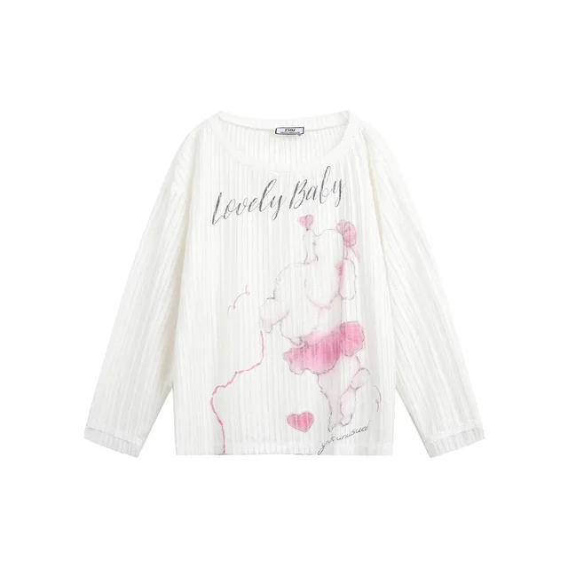 Sweet Girl Loose Printed Pullover T shirt White - Shop at LoveMi