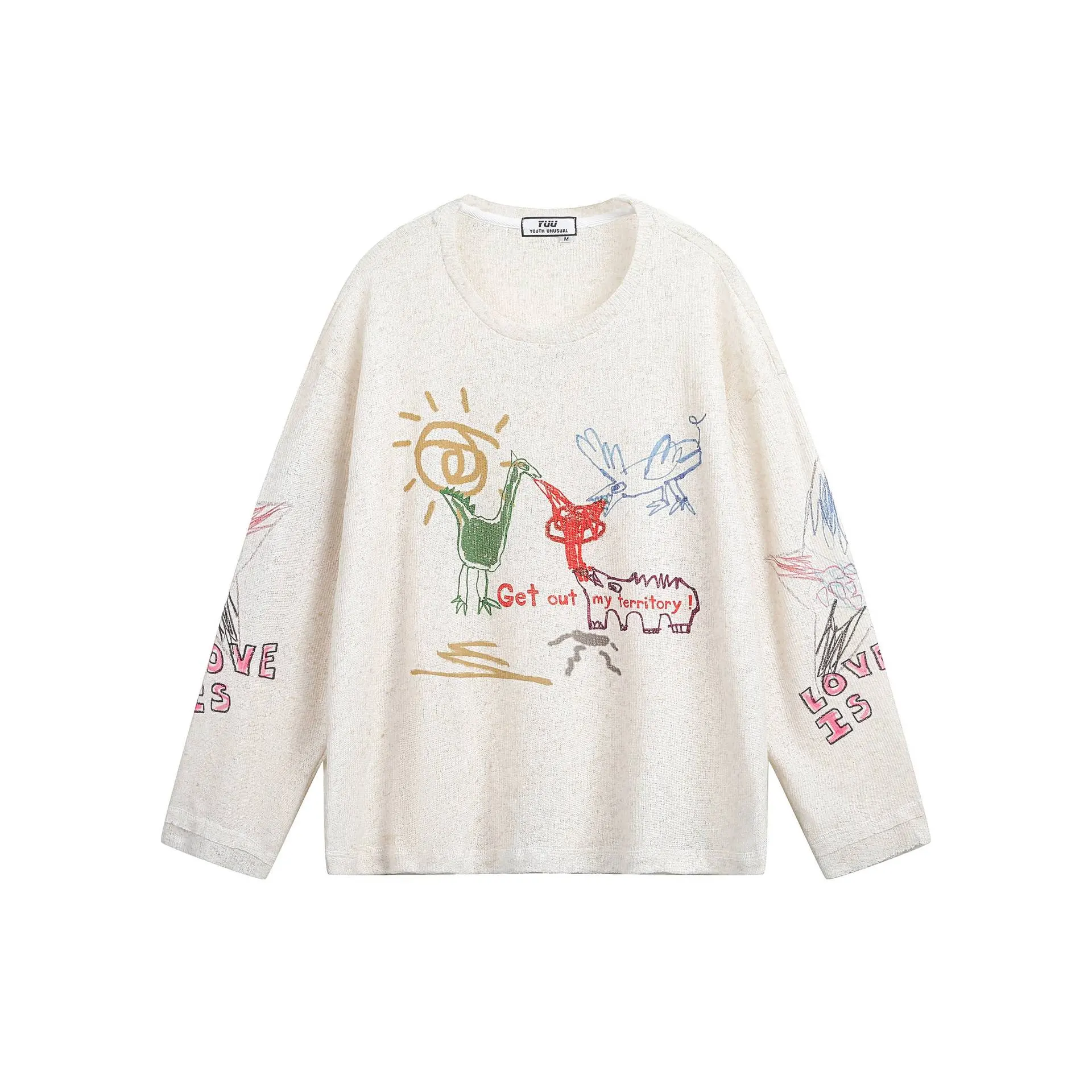 New Real Shot Sweet Girl Loose Printed Pullover T-shirt - Beige