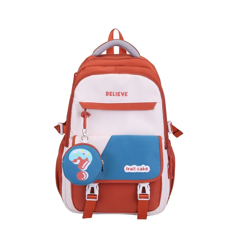 Backpack For Junior High School Girls Large Capacity Lightweight Orange - Shop at LoveMi