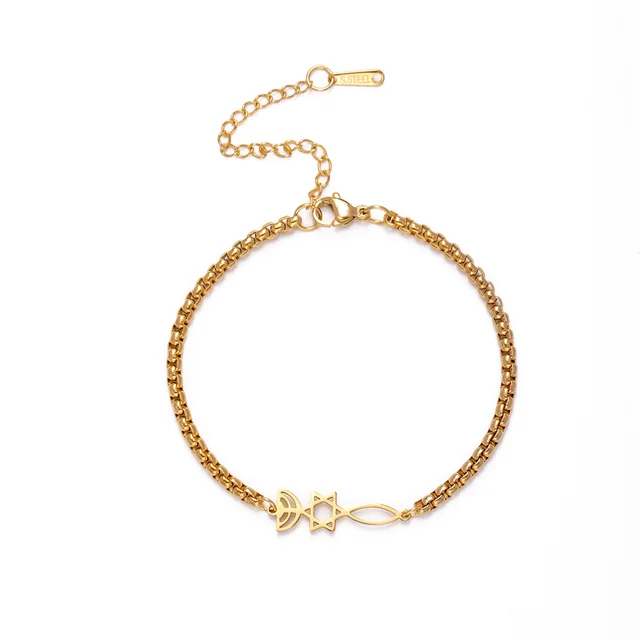 Cut Titanium Steel Bracelet Hollow Six pointed Star Fish Pendant Box Chain Gold - Shop at LoveMi