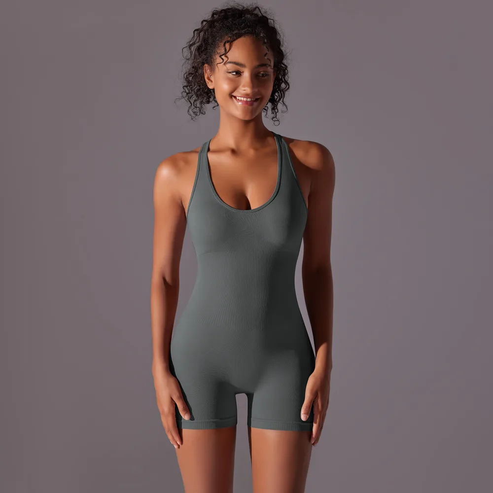 Women's Fashion Yoga Clothes Short Jumpsuit Brown - Shop at LoveMi