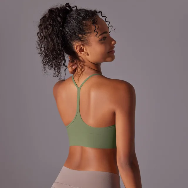 Double sided Sanding Skin I shaped Beauty Back Yoga Vest Green Gray - Shop at LoveMi
