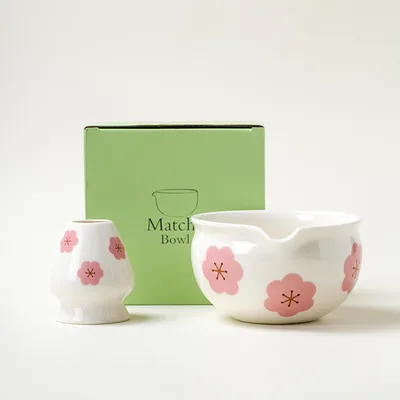 Flower Pattern Creative Ceramic Matcha Bowl Suit Flower Style 1 Green Color Box - Shop at LoveMi
