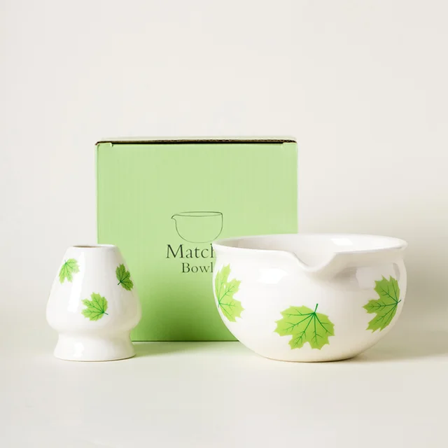 Flower Pattern Creative Ceramic Matcha Bowl Suit Flower Style5 Green Color Box - Shop at LoveMi
