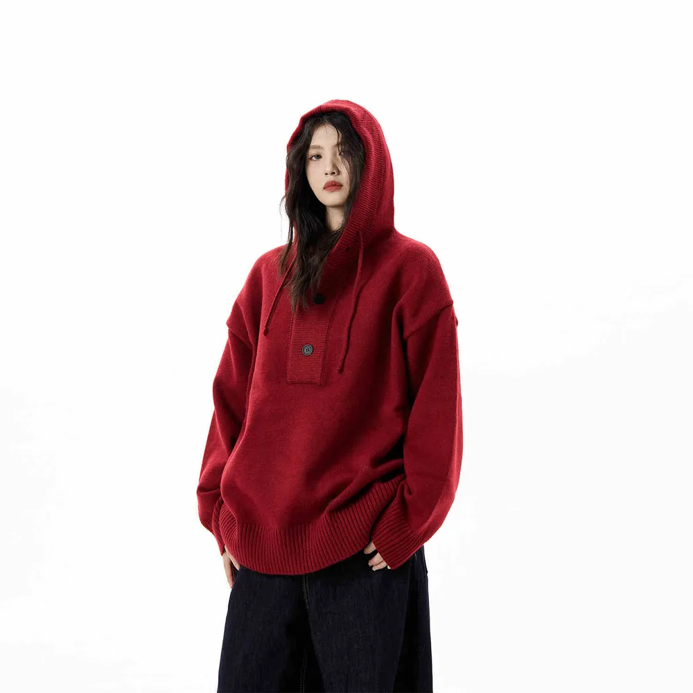 Hooded Sweater Women's Loose Sweater Coat Red - Shop at LoveMi