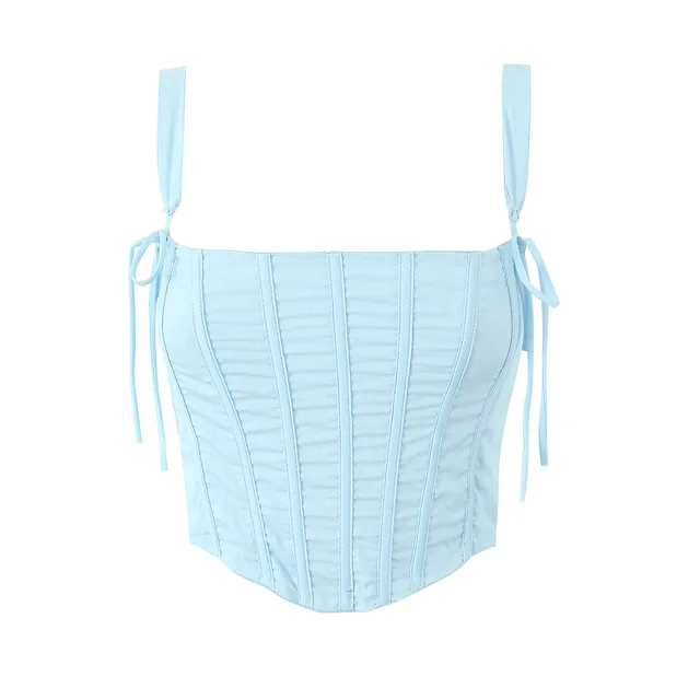 Solid Color Sleeveless Sleeveless Split Tube Top Dress Sling Top Suit Blue Sling - Shop at LoveMi