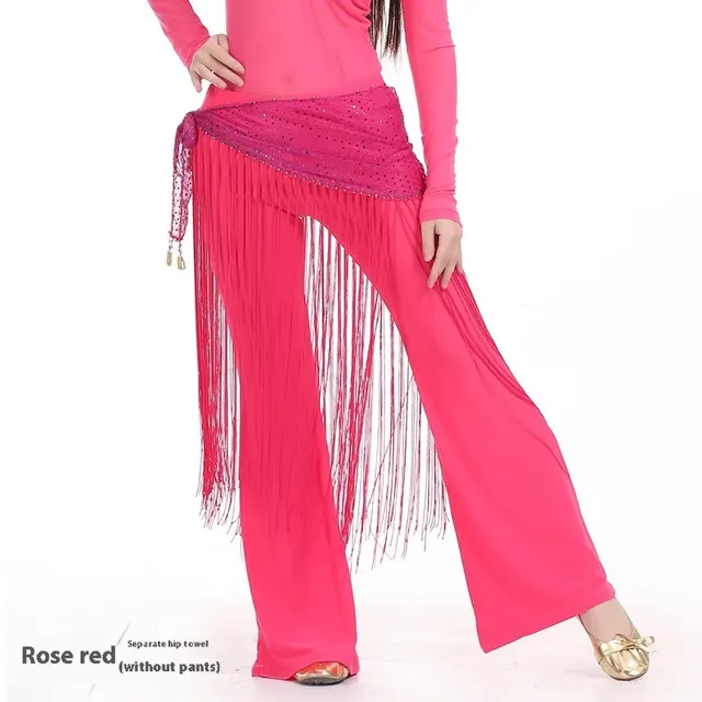 Highlight Tassels Waist Chain Practice Clothes Hip Scarf Rose Red - Shop at LoveMi