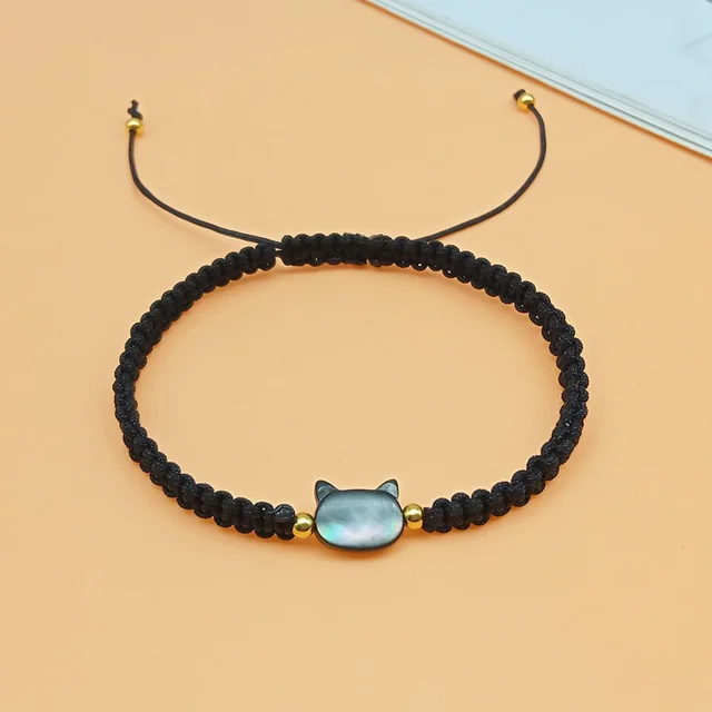 Interesting Design Female Shell Black Cat Hand Woven Hand Rope Bracelet Black Cat Black Hand Rope - Shop at LoveMi