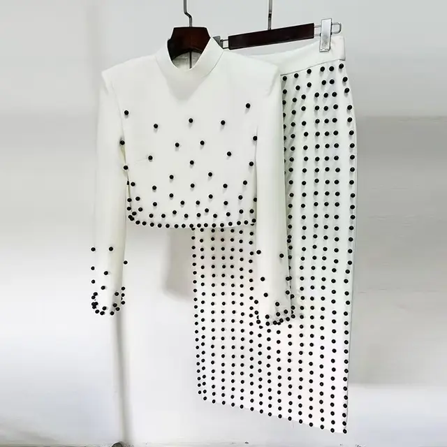 Ladies New Half Turtleneck Beaded Suit White - Shop at LoveMi